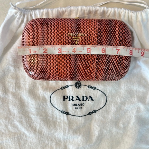 Prada Ayers SnakeSkin Coral Pink Brown Box Clutch - Picture 14 of 14